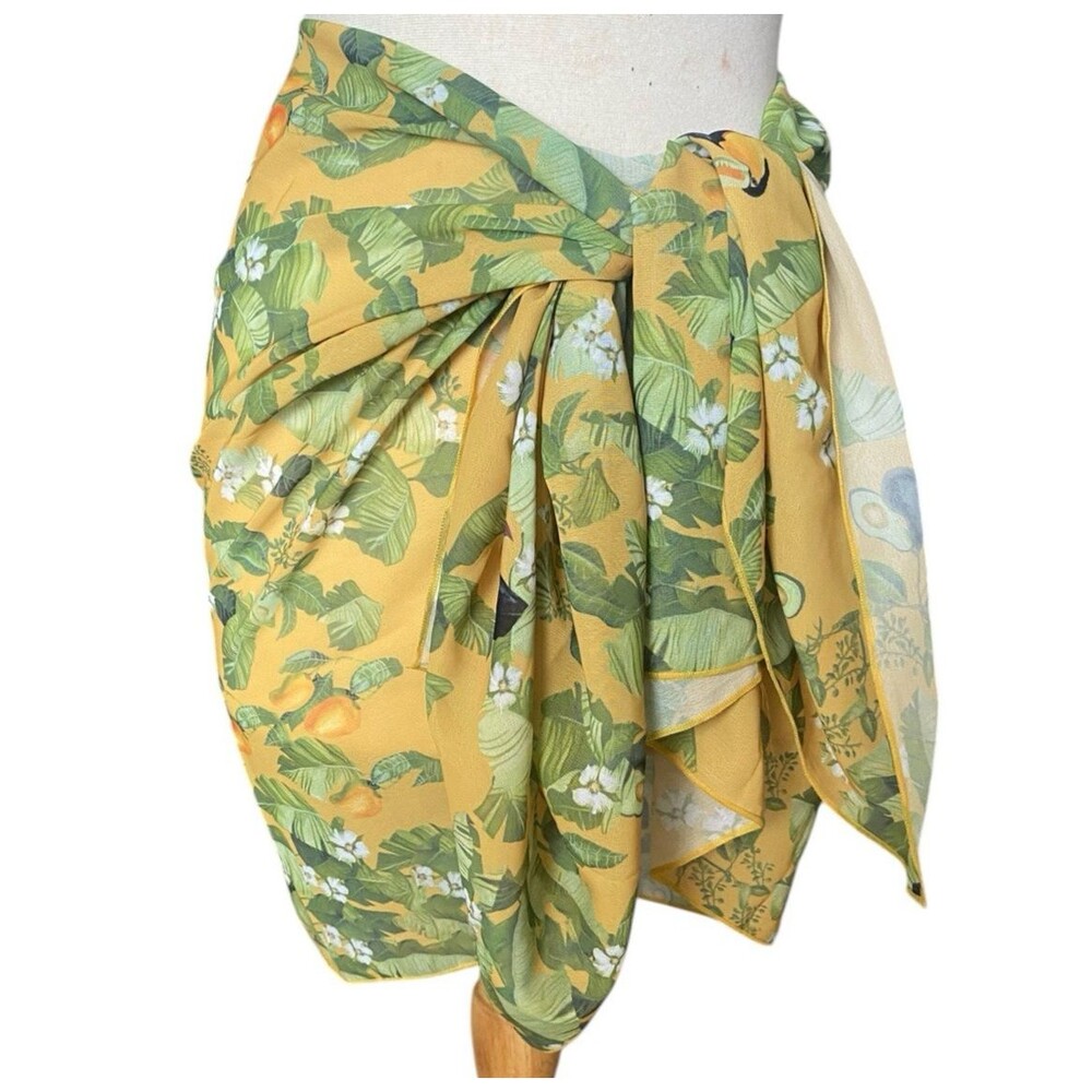 Nüera Tropical Toucan Sarong Cover Up Yellow Green Pareo Wrap 63 x 27